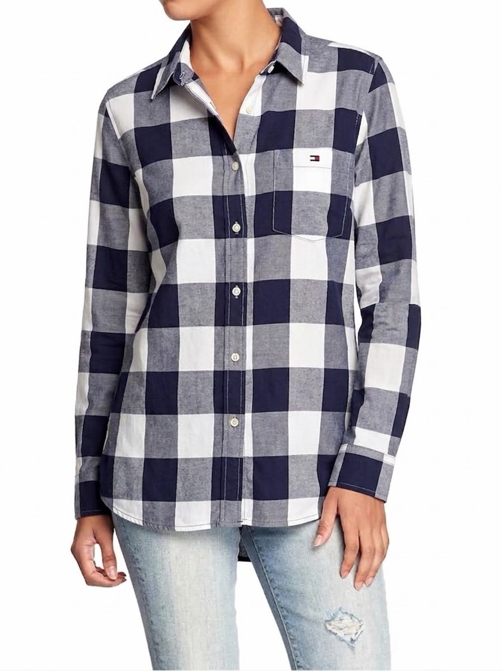 Tommy Hilfiger Women's Navy & White Plaid Button-Down Shirt